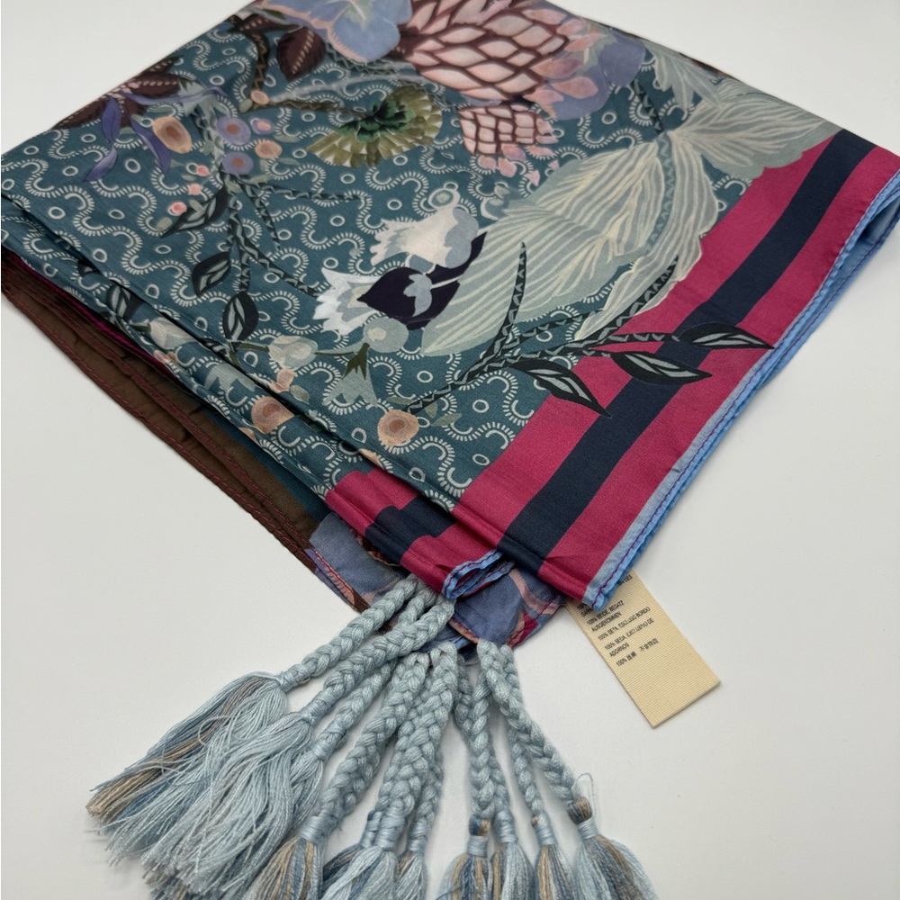 NEW Johnny Was Silk Earthtone Tassle Scarf